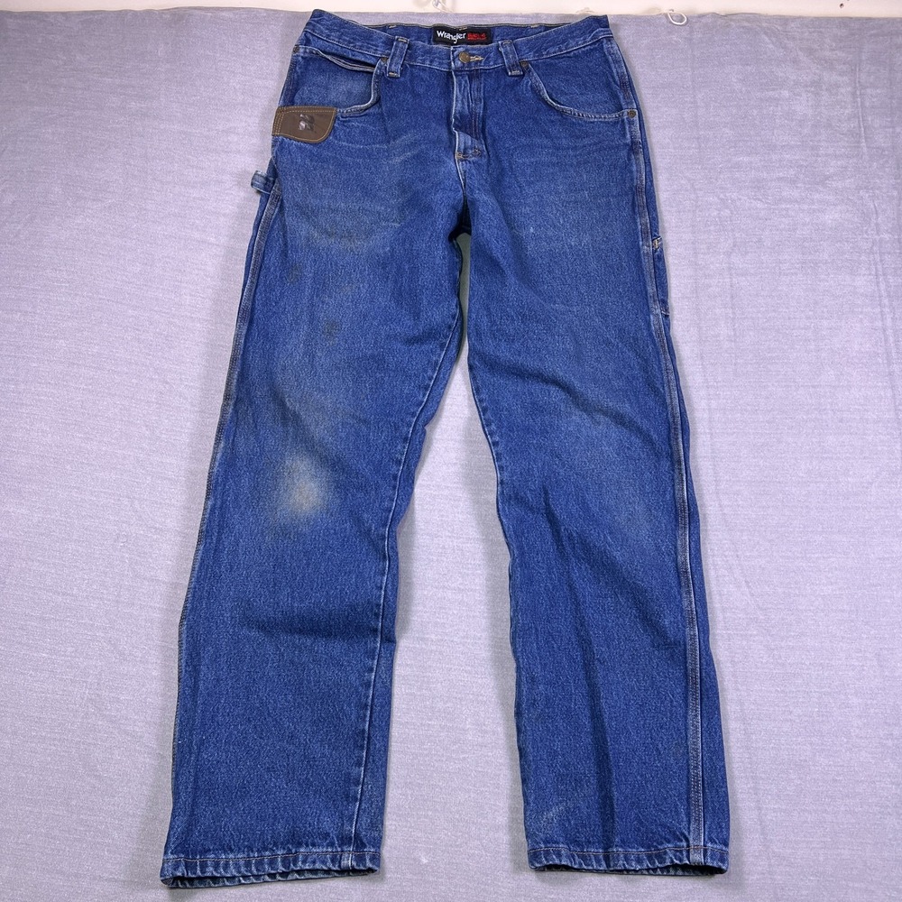 Wrangler Mens Blue Denim Straight Leg Riggs Workwear Carpenter Jeans Size 35x34